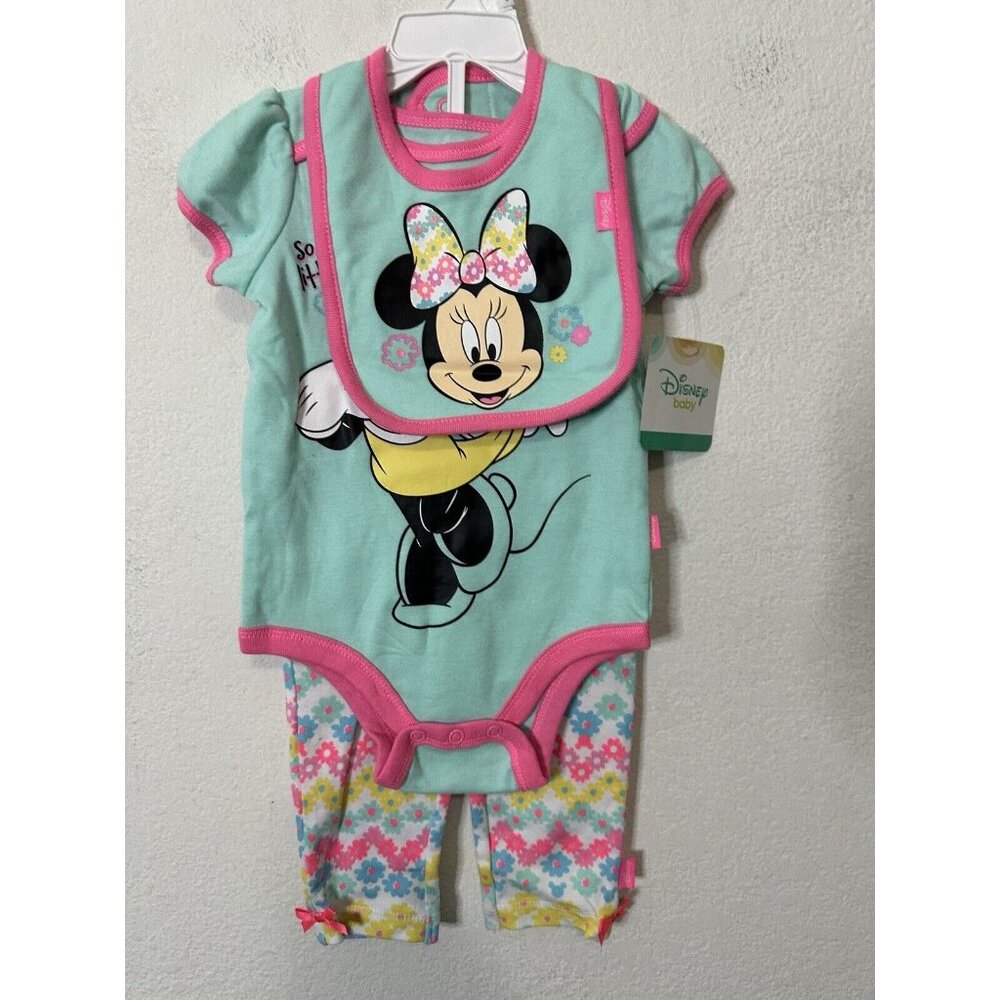 Disney Baby Minnie Mouse Green Pink Full Outfit 6-9months